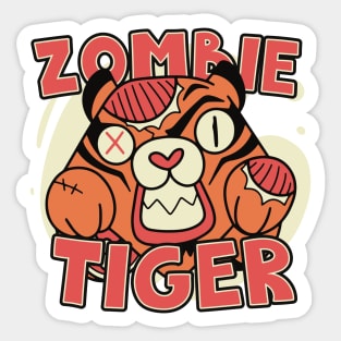 Cute Zombie Tiger // Funny Halloween Zombie Animals Sticker